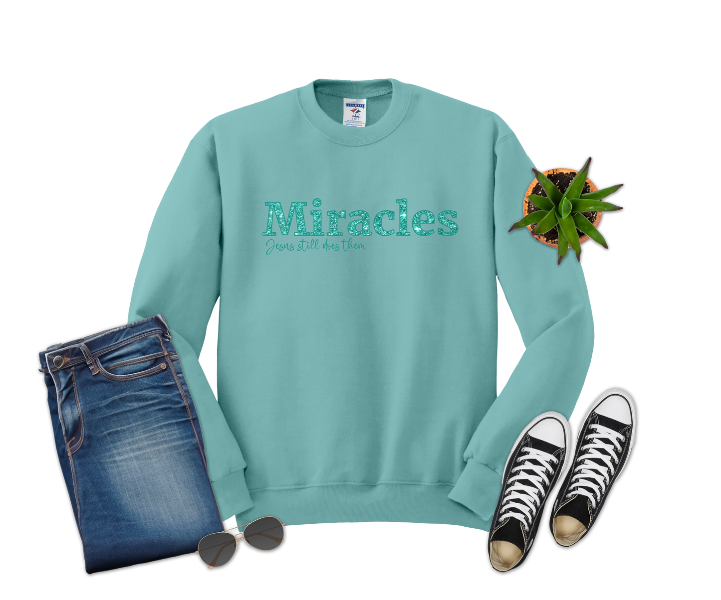 Miracles, Jesus still does them TEAL Faux Glitter Design