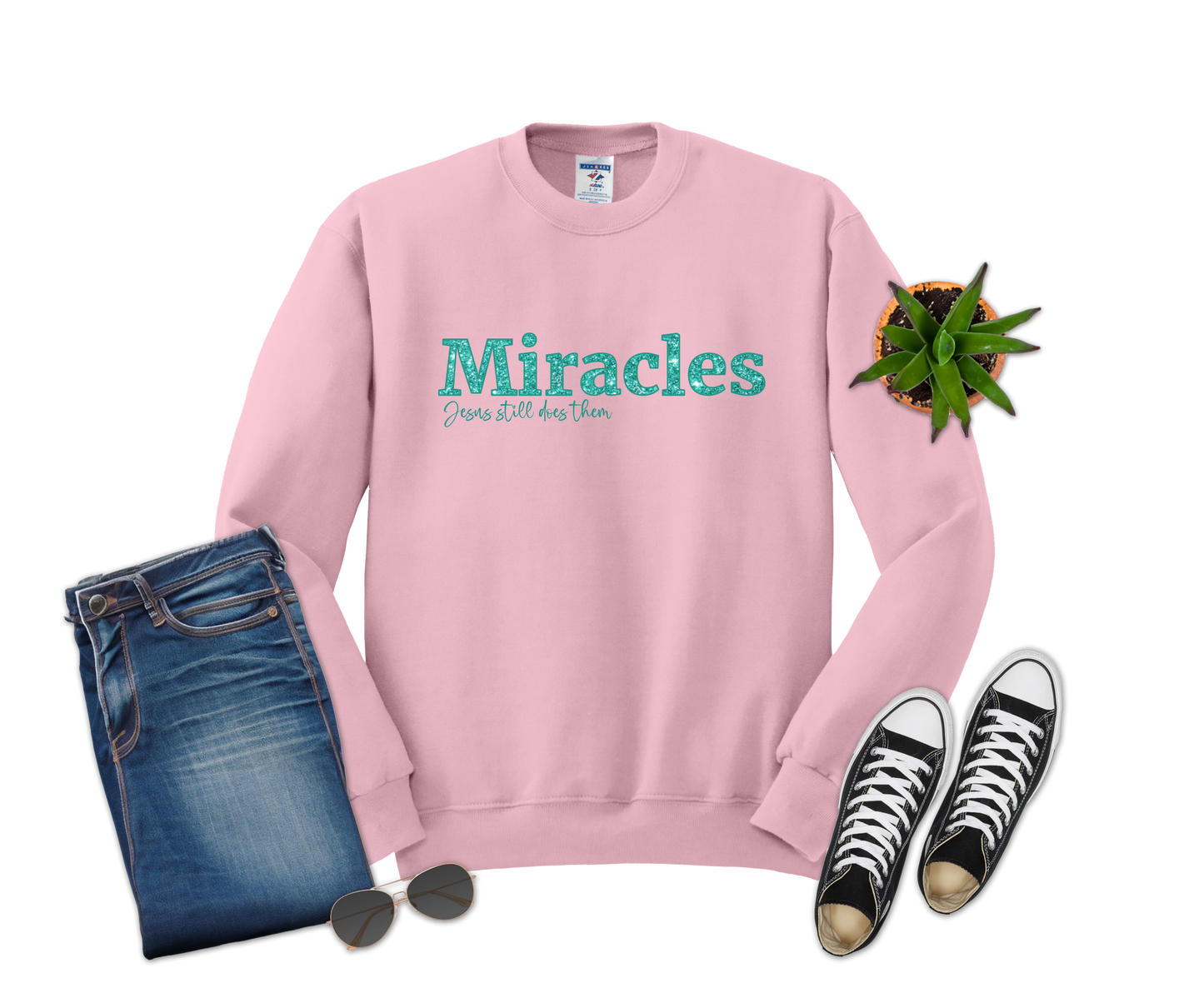 Miracles, Jesus still does them TEAL Faux Glitter Design