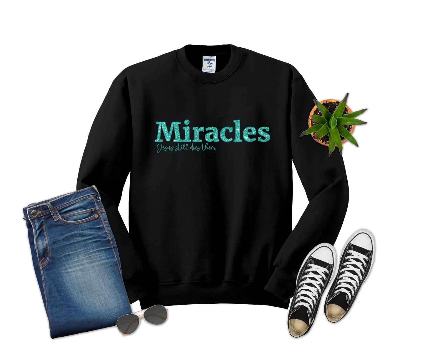 Miracles, Jesus still does them TEAL Faux Glitter Design