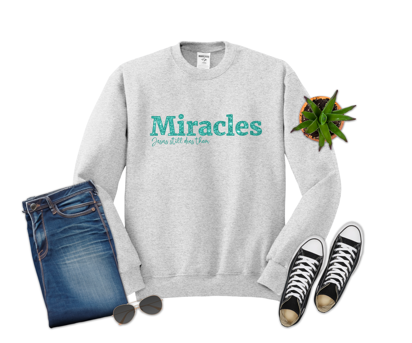 Miracles, Jesus still does them TEAL Faux Glitter Design