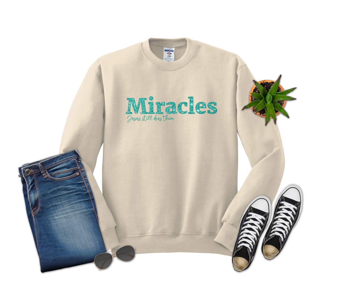 Miracles, Jesus still does them TEAL Faux Glitter Design